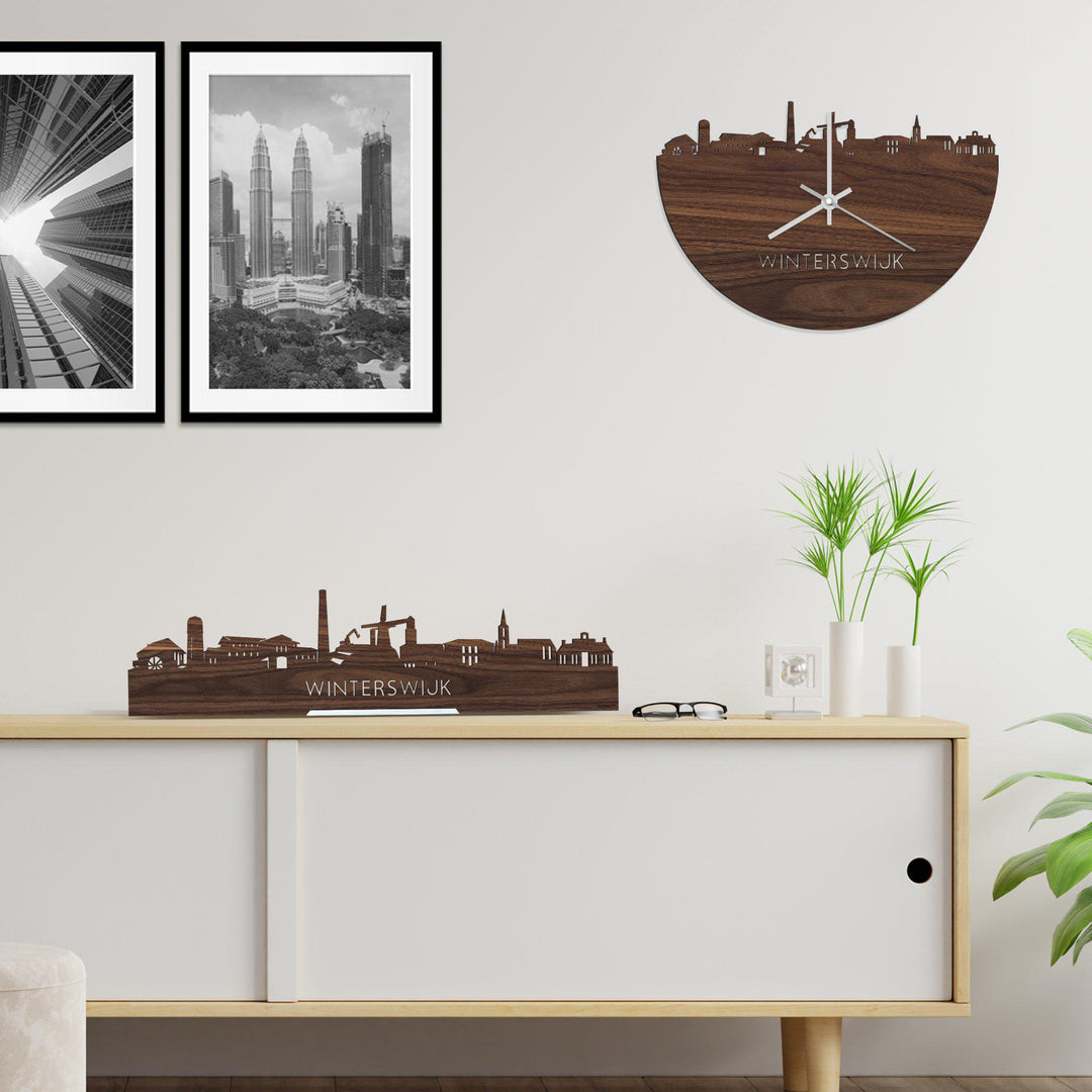 Skyline Klok Winterswijk Noten houten cadeau wanddecoratie relatiegeschenk van WoodWideCities