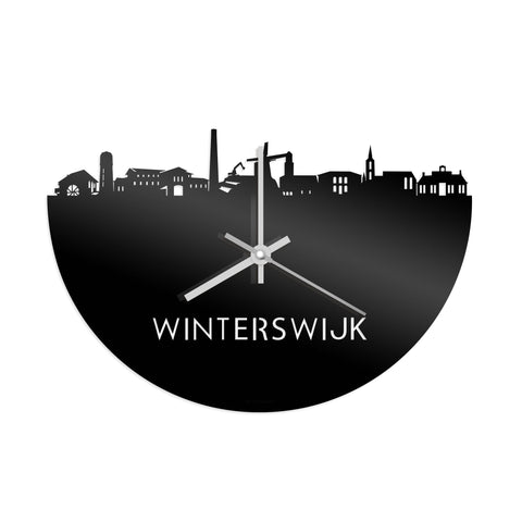 Skyline Klok Winterswijk Zwart glanzend gerecycled kunststof cadeau wanddecoratie relatiegeschenk van WoodWideCities