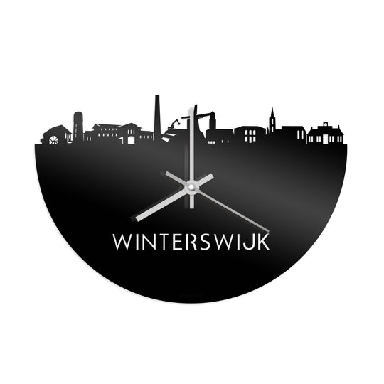 Skyline Klok Winterswijk Zwart glanzend gerecycled kunststof cadeau wanddecoratie relatiegeschenk van WoodWideCities