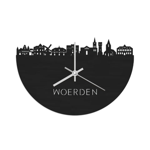 Skyline Klok Woerden Black Zwart houten cadeau wanddecoratie relatiegeschenk van WoodWideCities