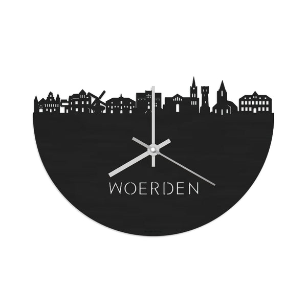 Skyline Klok Woerden Black Zwart houten cadeau wanddecoratie relatiegeschenk van WoodWideCities