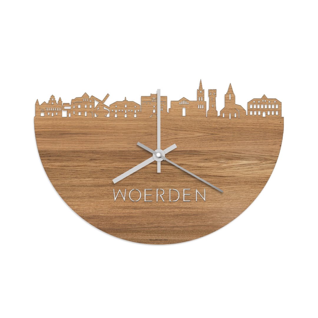 Skyline Klok Woerden Eiken houten cadeau wanddecoratie relatiegeschenk van WoodWideCities