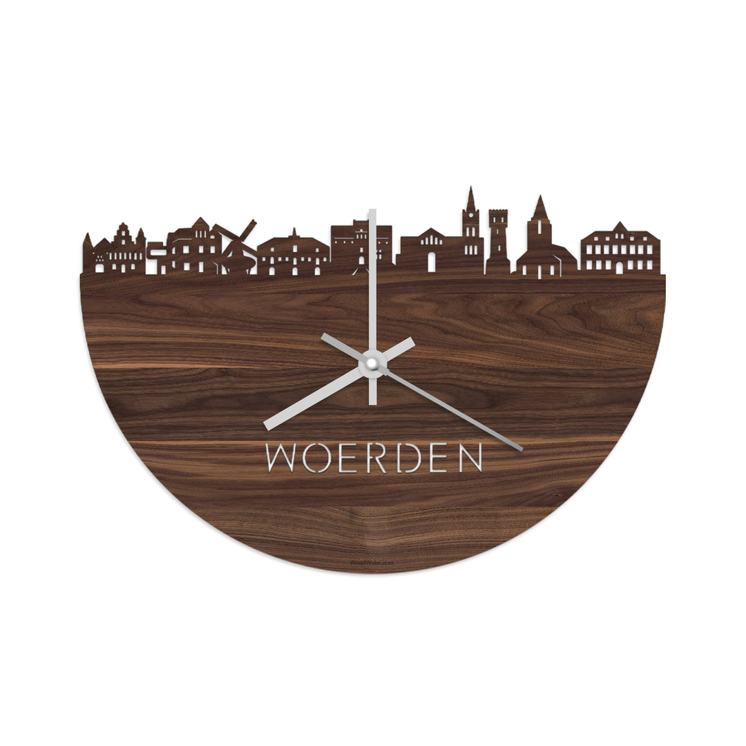 Skyline Klok Woerden Noten houten cadeau wanddecoratie relatiegeschenk van WoodWideCities