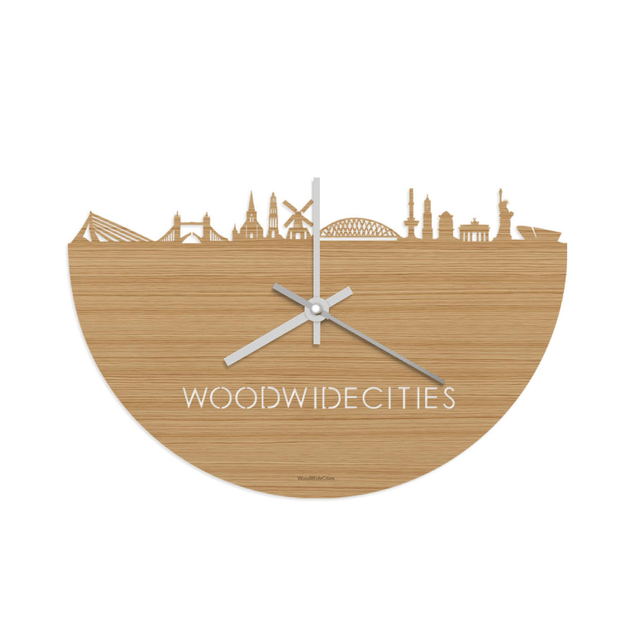 Skyline Klok WoodWideCities Bamboe Bamboe  houten cadeau wanddecoratie relatiegeschenk van WoodWideCities