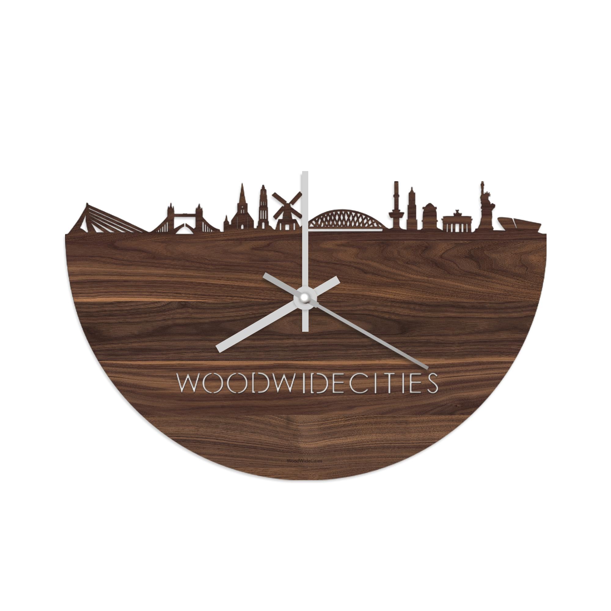 Skyline Klok WoodWideCities Noten Noten  houten cadeau decoratie relatiegeschenk van WoodWideCities