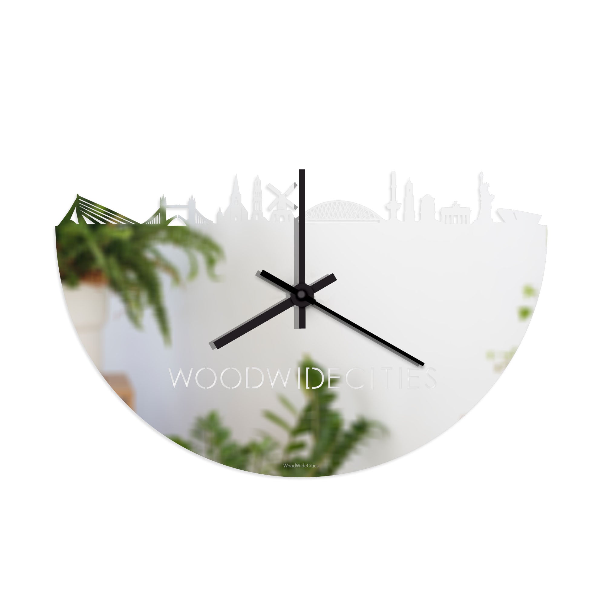 Skyline Klok WoodWideCities Spiegel gerecycled kunststof cadeau wanddecoratie relatiegeschenk van WoodWideCities