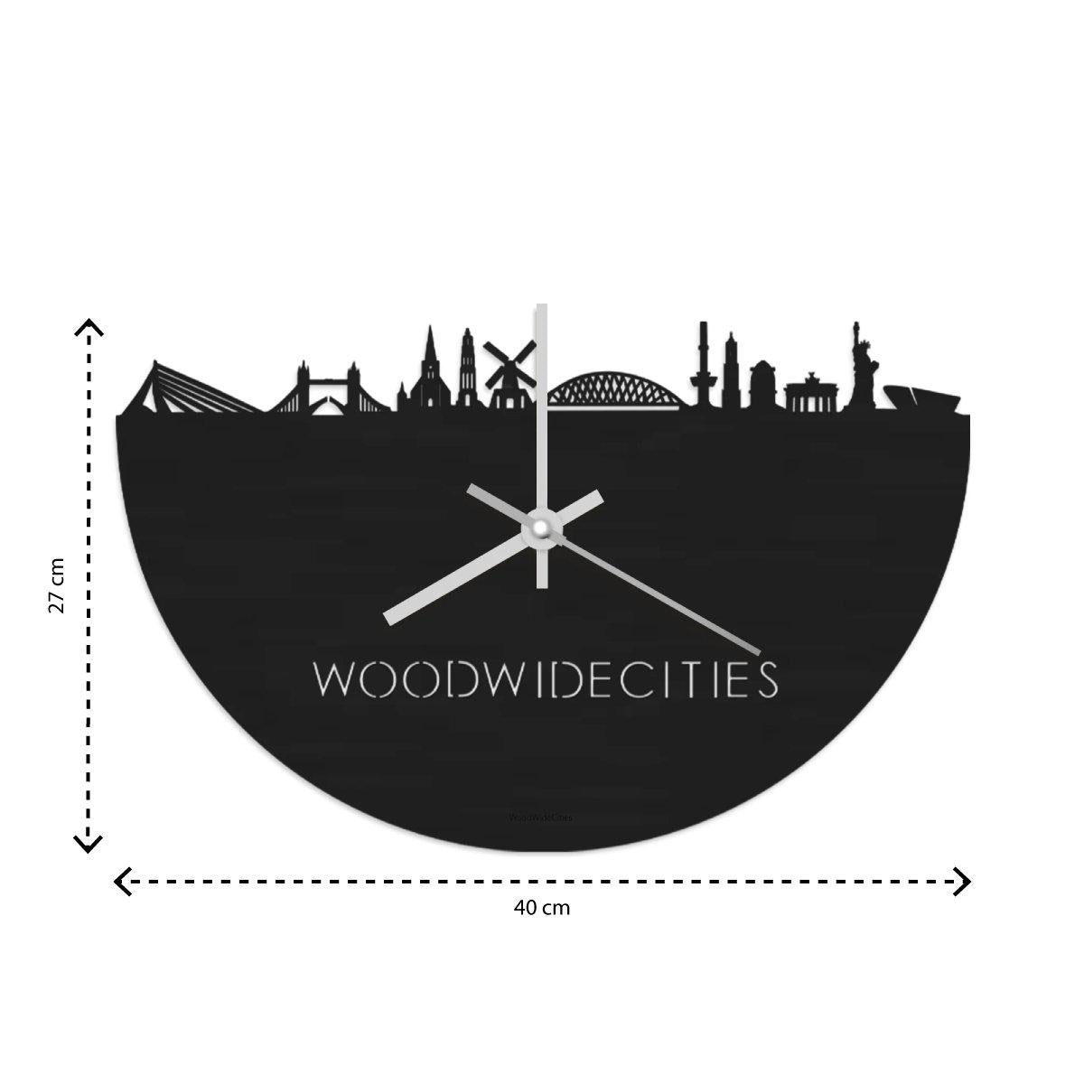 Skyline Klok WoodWideCities Wit glanzend gerecycled kunststof cadeau decoratie relatiegeschenk van WoodWideCities