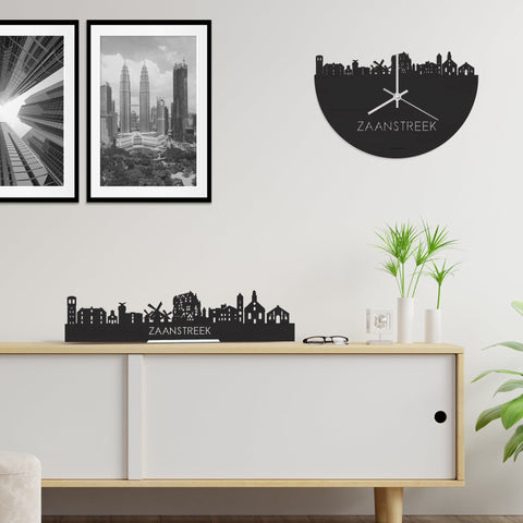Skyline Klok Zaanstreek Black Zwart houten cadeau wanddecoratie relatiegeschenk van WoodWideCities