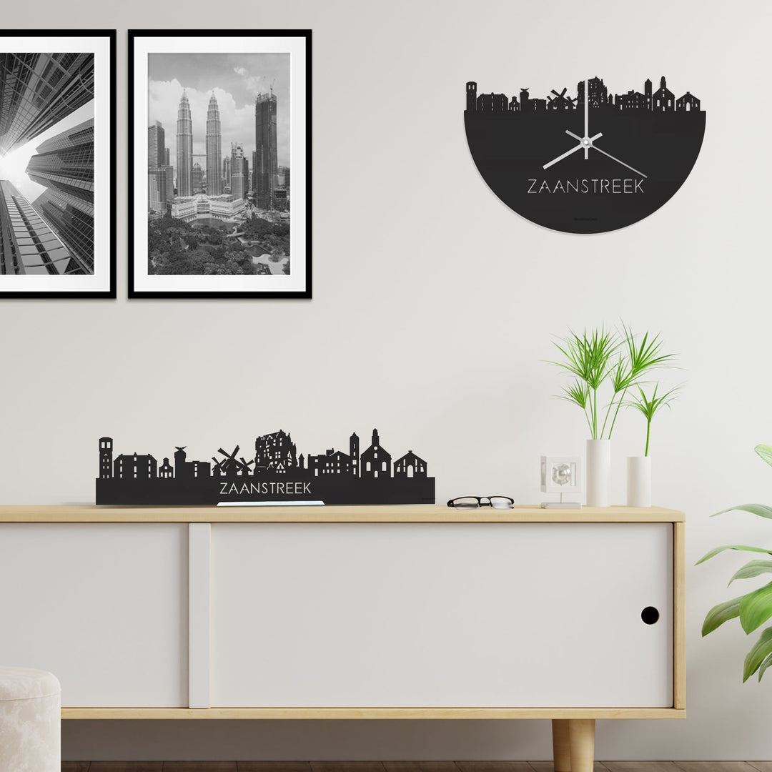 Skyline Klok Zaanstreek Black Zwart houten cadeau wanddecoratie relatiegeschenk van WoodWideCities