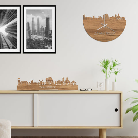 Skyline Klok Zaanstreek Eiken houten cadeau wanddecoratie relatiegeschenk van WoodWideCities