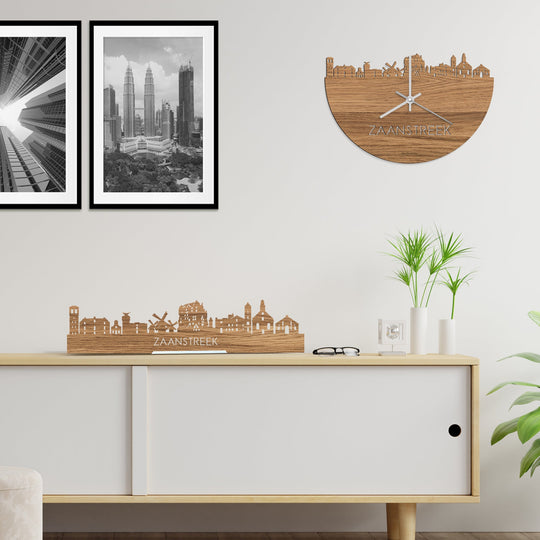 Skyline Klok Zaanstreek Eiken houten cadeau wanddecoratie relatiegeschenk van WoodWideCities