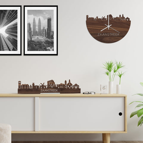 Skyline Klok Zaanstreek Noten houten cadeau wanddecoratie relatiegeschenk van WoodWideCities