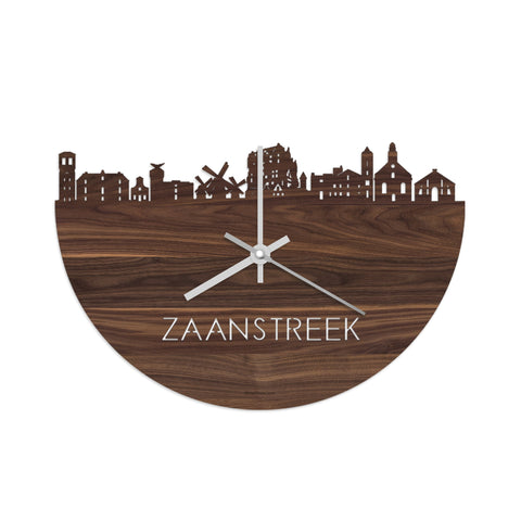 Skyline Klok Zaanstreek Noten houten cadeau wanddecoratie relatiegeschenk van WoodWideCities