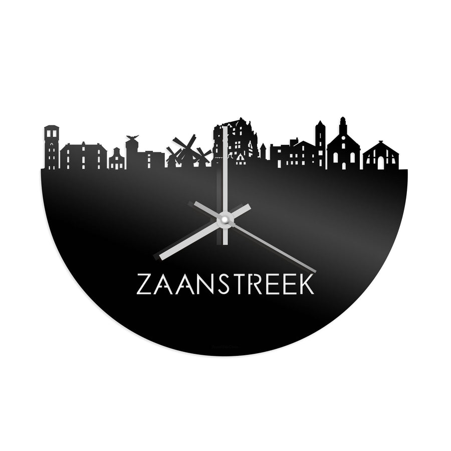 Skyline Klok Zaanstreek Zwart glanzend gerecycled kunststof cadeau wanddecoratie relatiegeschenk van WoodWideCities