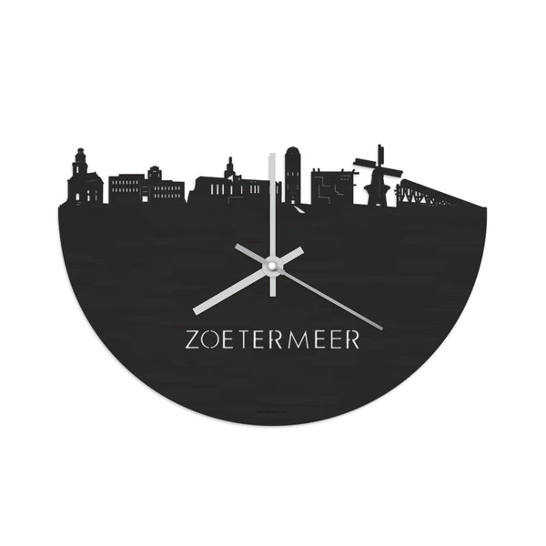 Skyline Klok Zoetermeer Black Zwart  houten cadeau wanddecoratie relatiegeschenk van WoodWideCities