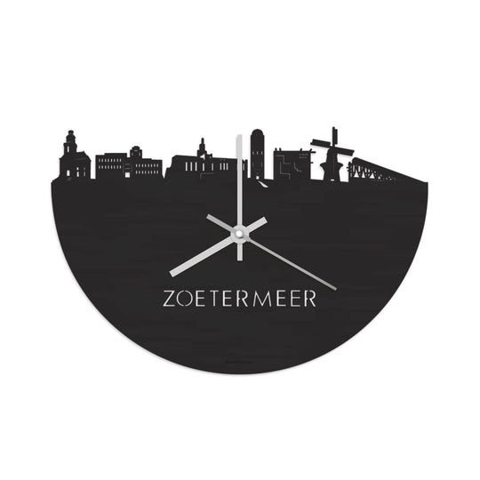 Skyline Klok Zoetermeer Black Zwart  houten cadeau wanddecoratie relatiegeschenk van WoodWideCities