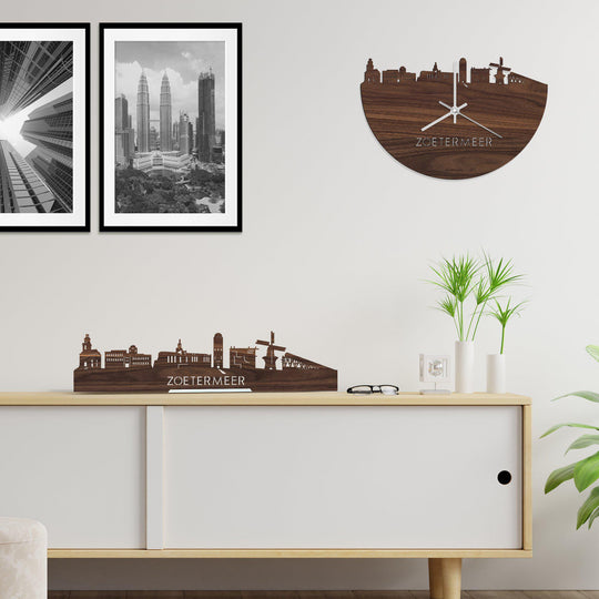 Skyline Klok Zoetermeer Noten houten cadeau wanddecoratie relatiegeschenk van WoodWideCities