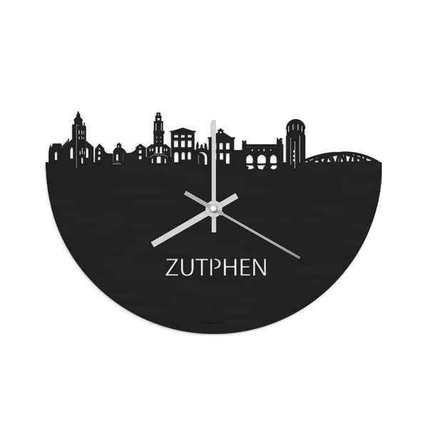 Skyline Klok Zutphen Black Zwart houten cadeau wanddecoratie relatiegeschenk van WoodWideCities