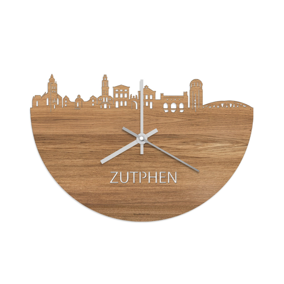 Skyline Klok Zutphen Eiken houten cadeau wanddecoratie relatiegeschenk van WoodWideCities