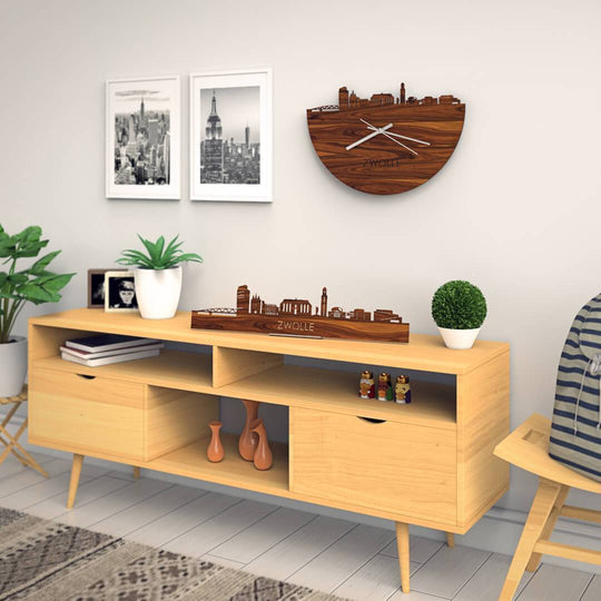 Skyline Klok Zwolle Palissander Palissander houten cadeau wanddecoratie relatiegeschenk van WoodWideCities