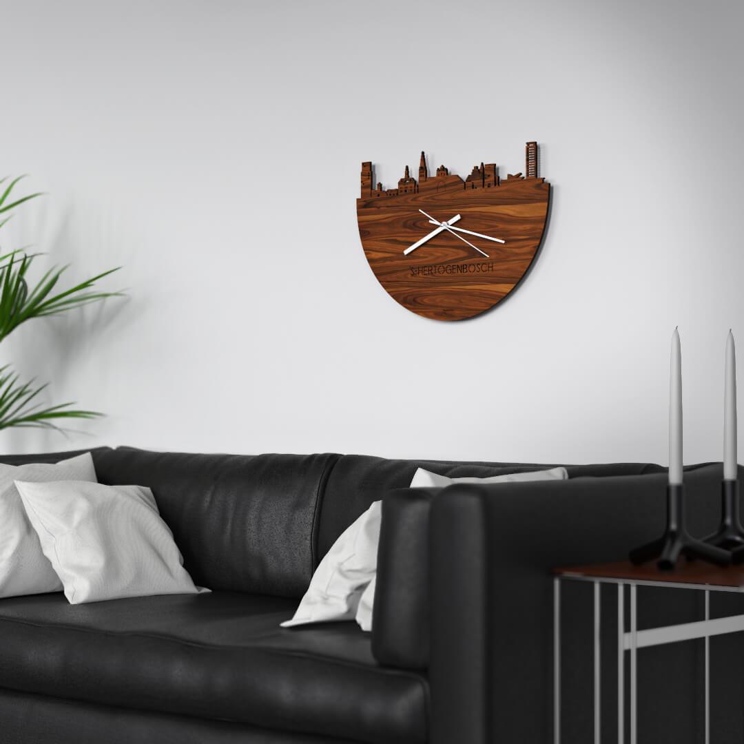 Skyline Klok Den Bosch Palissander houten cadeau wanddecoratie relatiegeschenk van WoodWideCities