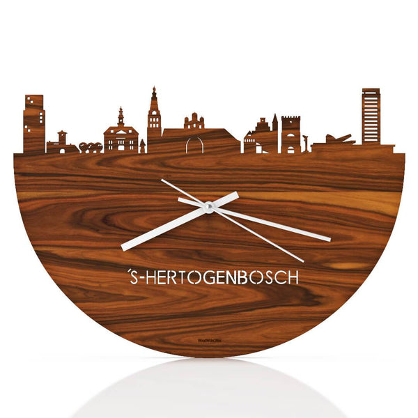 Skyline Klok Den Bosch Palissander houten cadeau wanddecoratie relatiegeschenk van WoodWideCities