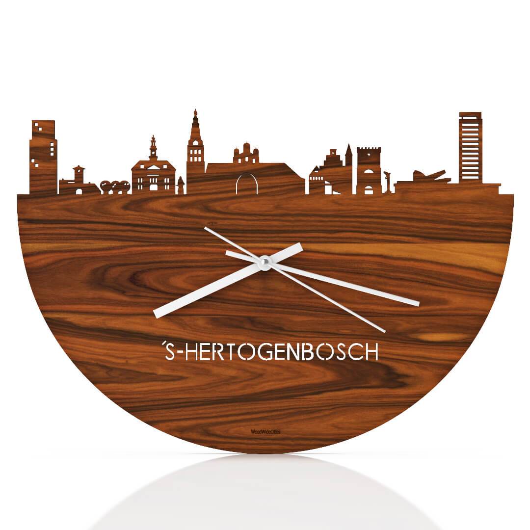 Skyline Klok Den Bosch Palissander houten cadeau wanddecoratie relatiegeschenk van WoodWideCities