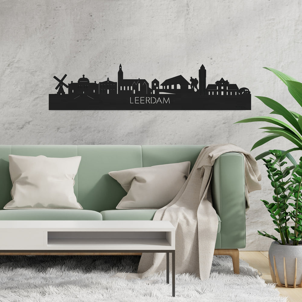 Skyline Leerdam Zwart houten cadeau decoratie relatiegeschenk van WoodWideCities