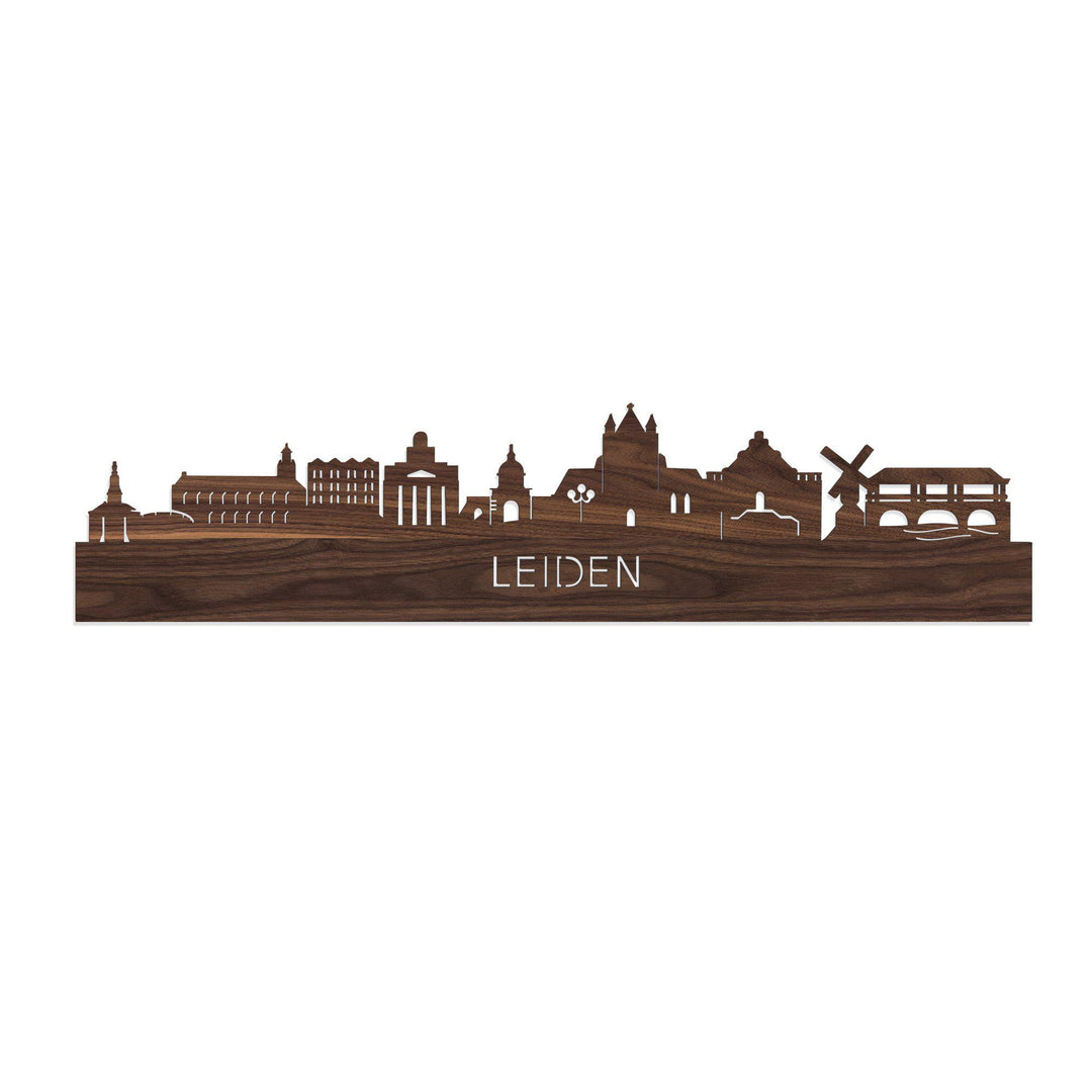 Skyline Leiden Noten houten cadeau decoratie relatiegeschenk van WoodWideCities