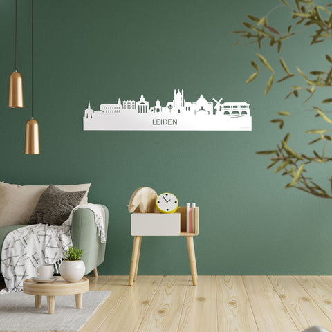 Skyline Leiden Wit glanzend gerecycled kunststof cadeau decoratie relatiegeschenk van WoodWideCities