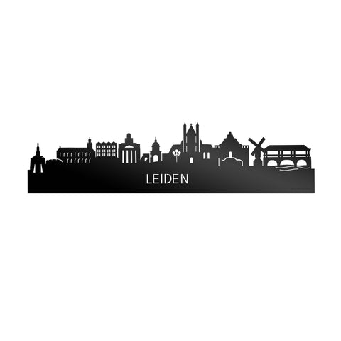 Skyline Leiden Zwart glanzend gerecycled kunststof cadeau decoratie relatiegeschenk van WoodWideCities