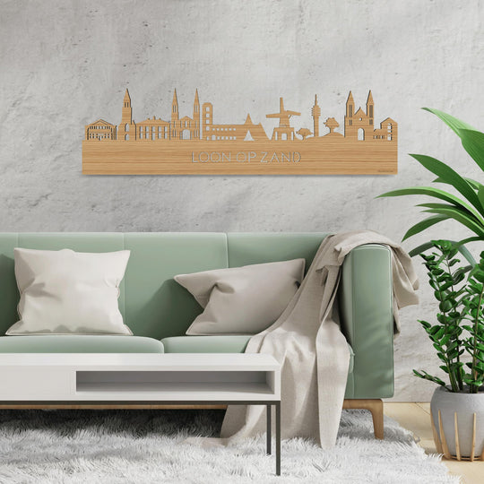 Skyline Loon op Zand Bamboe houten cadeau decoratie relatiegeschenk van WoodWideCities