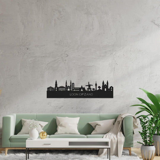 Skyline Loon op Zand Black houten cadeau decoratie relatiegeschenk van WoodWideCities