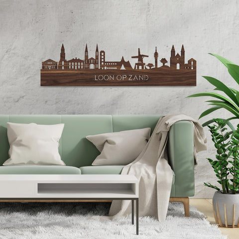 Skyline Loon op Zand Noten houten cadeau decoratie relatiegeschenk van WoodWideCities