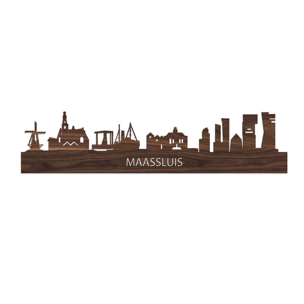 Skyline Maassluis Noten houten cadeau decoratie relatiegeschenk van WoodWideCities
