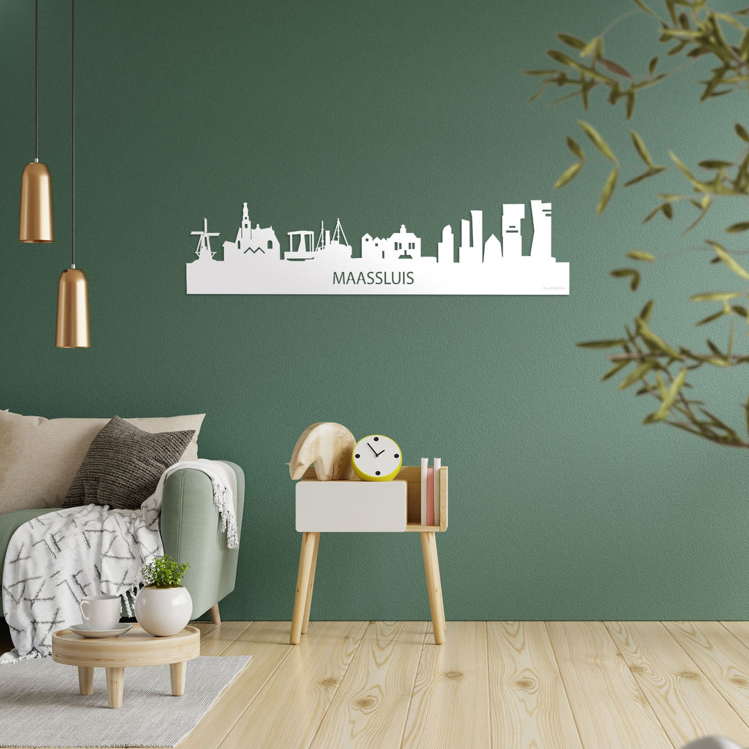 Skyline Maassluis Wit glanzend gerecycled kunststof cadeau decoratie relatiegeschenk van WoodWideCities