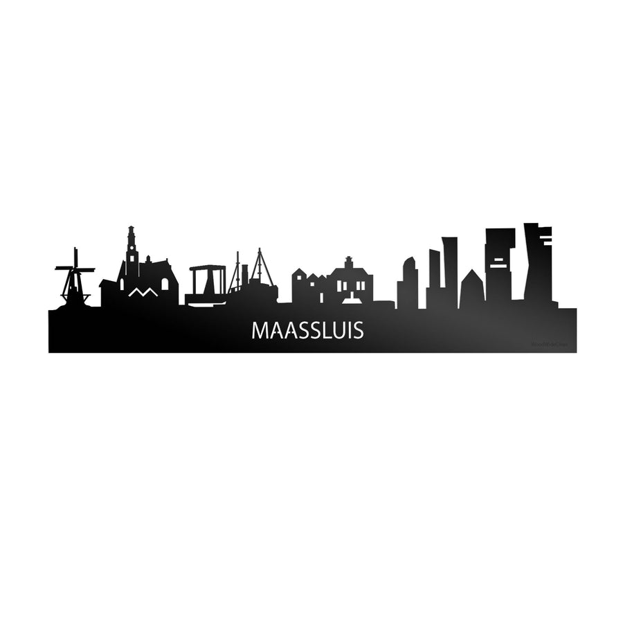 Skyline Maassluis Zwart glanzend gerecycled kunststof cadeau decoratie relatiegeschenk van WoodWideCities