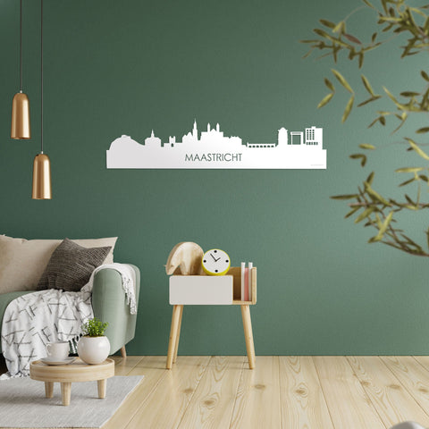 Skyline Maastricht Wit glanzend gerecycled kunststof cadeau decoratie relatiegeschenk van WoodWideCities