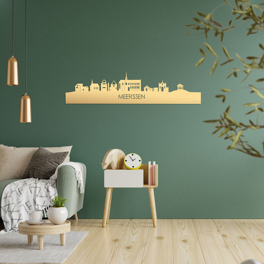 Skyline Meerssen Metallic Goud gerecycled kunststof cadeau decoratie relatiegeschenk van WoodWideCities