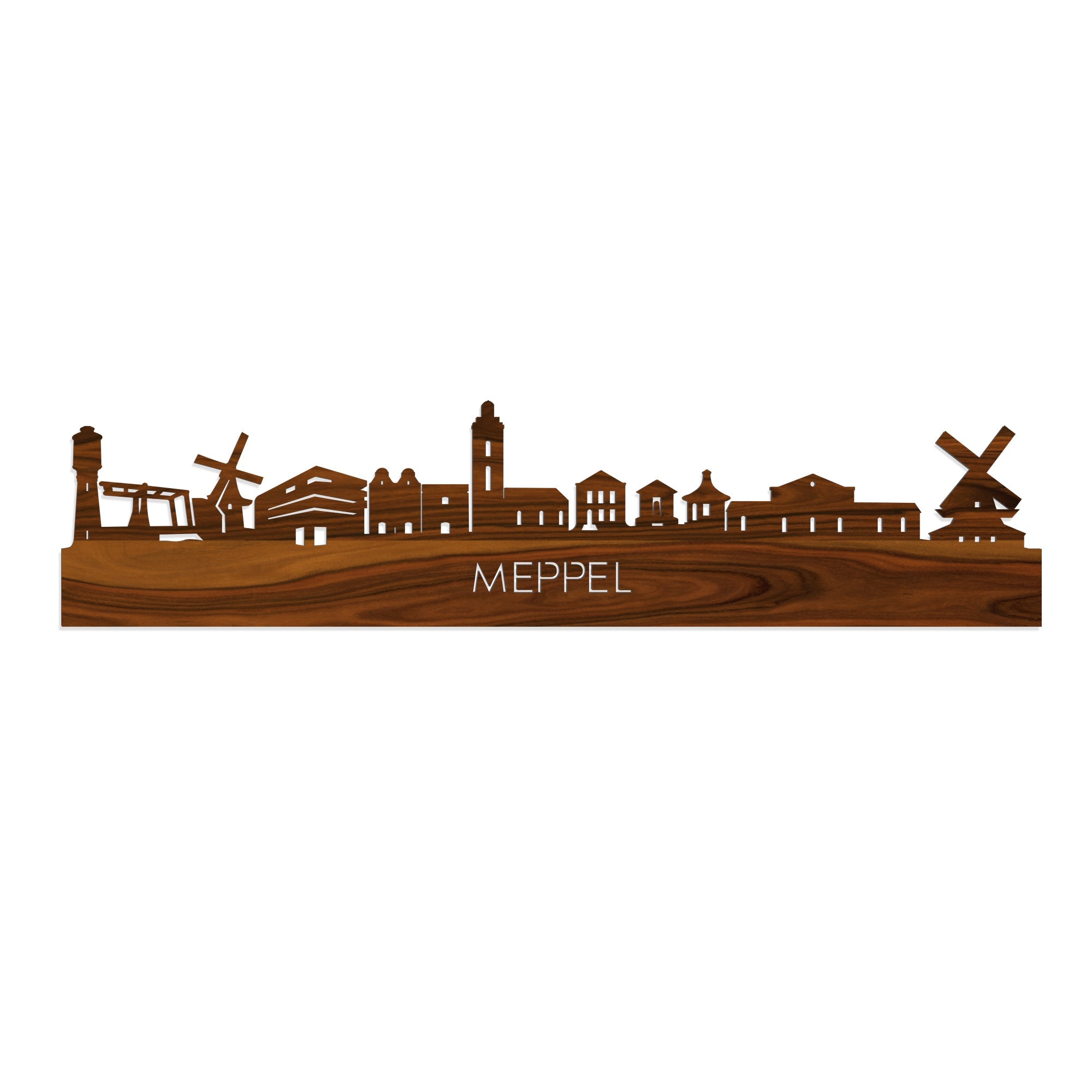 Skyline Meppel Palissander houten cadeau decoratie relatiegeschenk van WoodWideCities