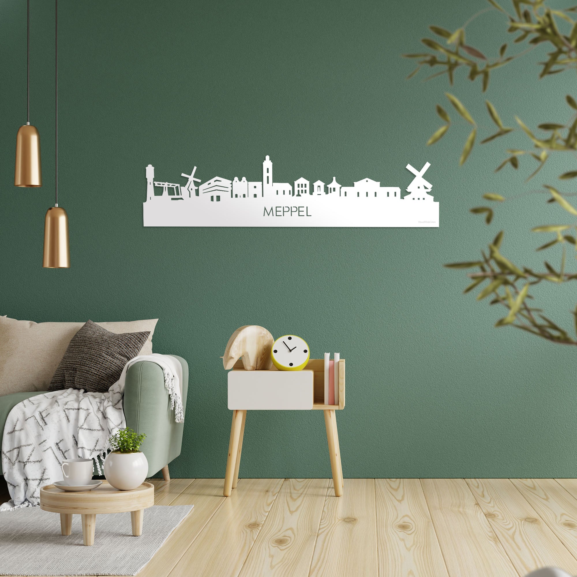 Skyline Meppel Wit glanzend gerecycled kunststof cadeau decoratie relatiegeschenk van WoodWideCities