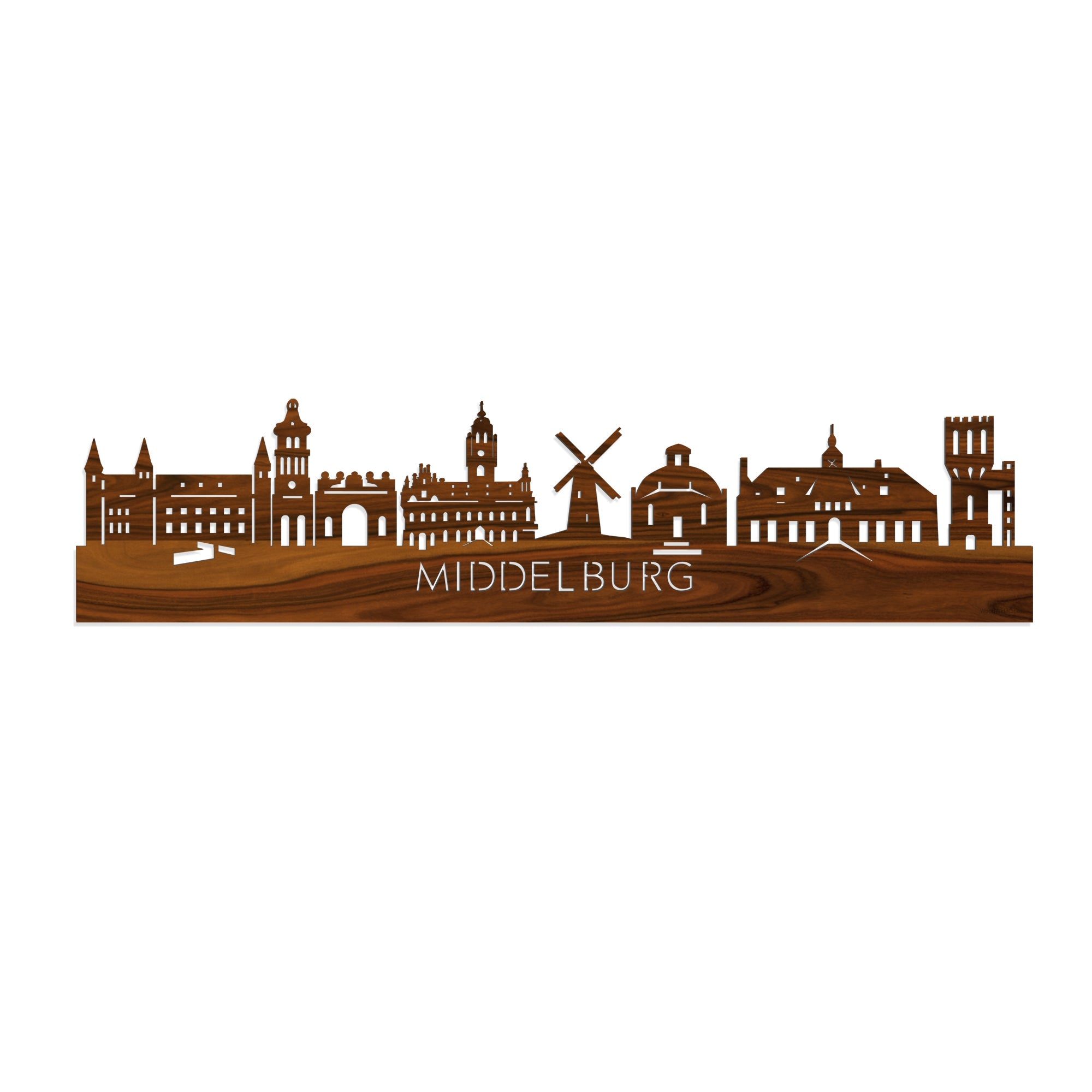 Skyline Middelburg Palissander houten cadeau decoratie relatiegeschenk van WoodWideCities