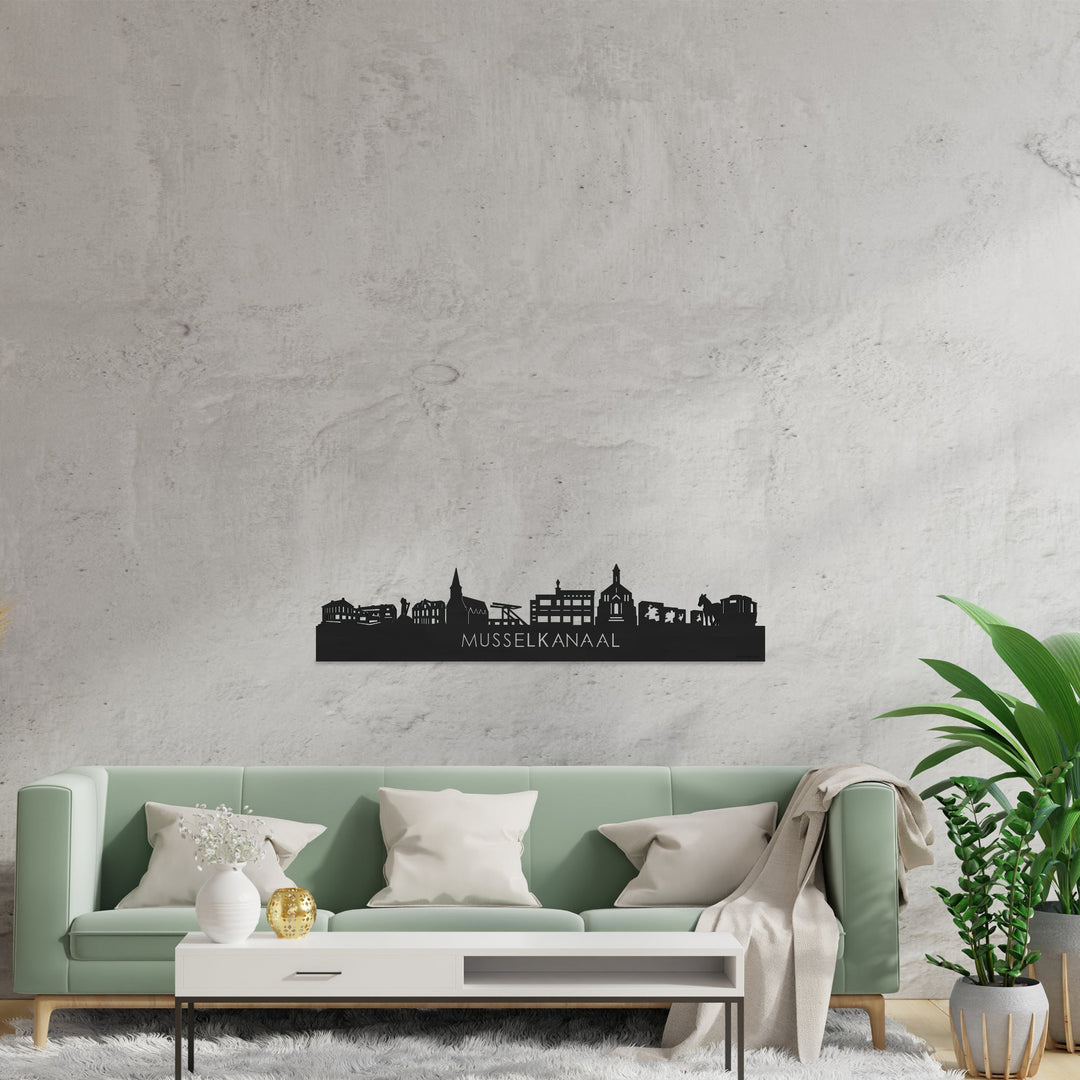 Skyline Musselkanaal Zwart houten cadeau decoratie relatiegeschenk van WoodWideCities