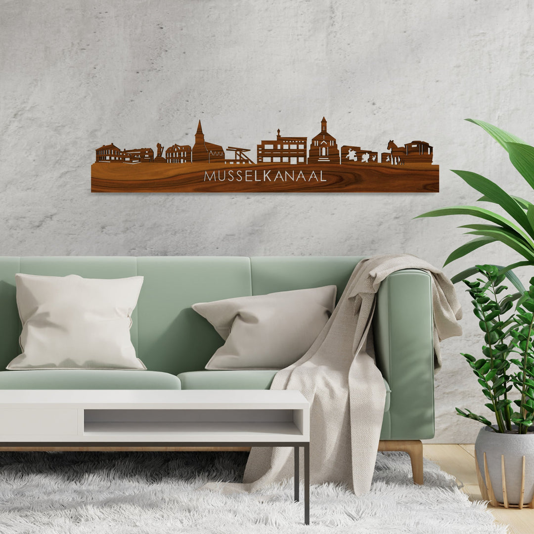 Skyline Musselkanaal Palissander houten cadeau decoratie relatiegeschenk van WoodWideCities
