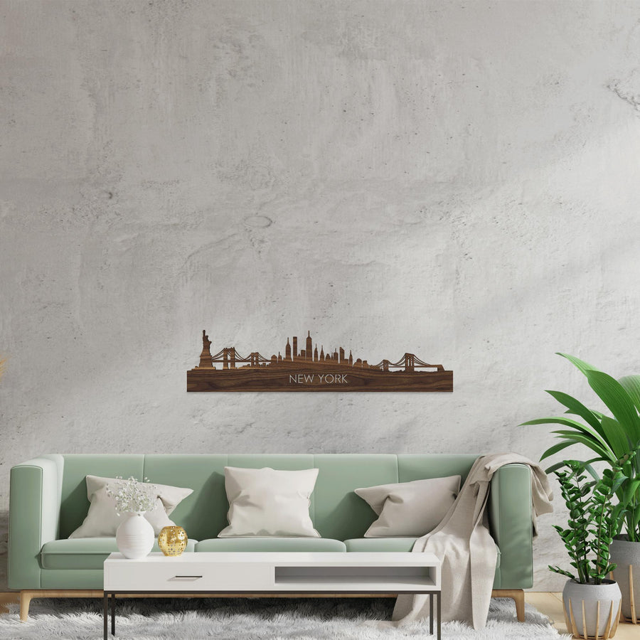 Skyline New York Noten houten cadeau decoratie relatiegeschenk van WoodWideCities