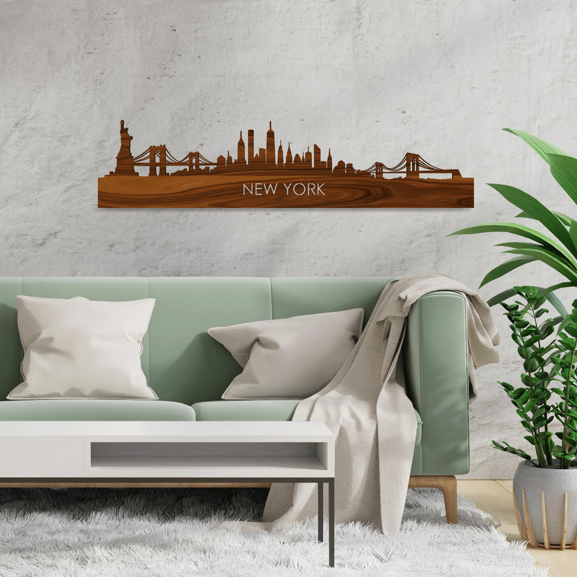 Skyline New York Palissander houten cadeau decoratie relatiegeschenk van WoodWideCities