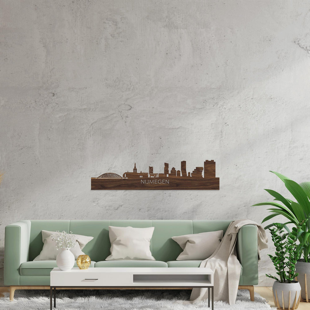 Skyline Nijmegen Noten houten cadeau decoratie relatiegeschenk van WoodWideCities