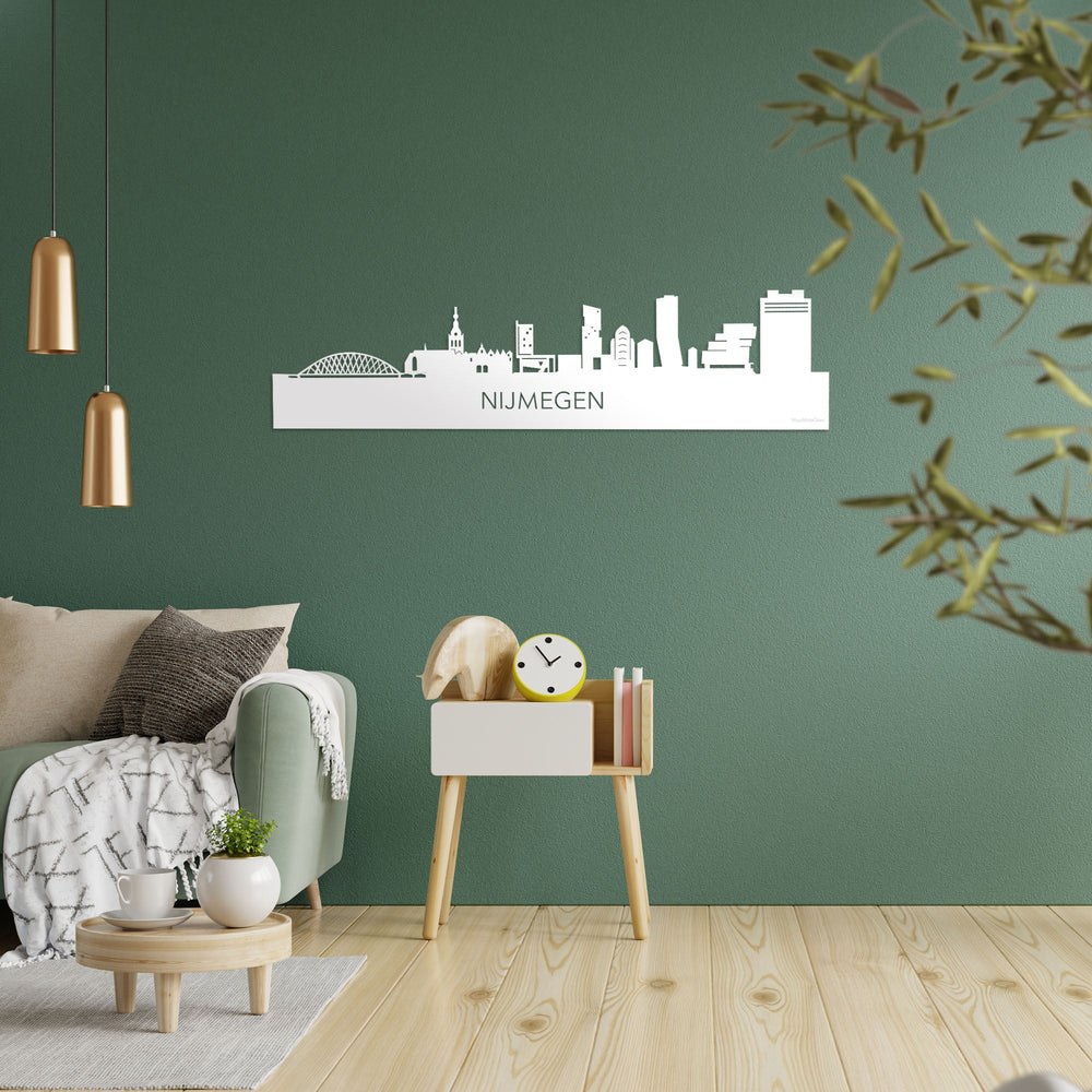 Skyline Nijmegen Wit glanzend gerecycled kunststof cadeau decoratie relatiegeschenk van WoodWideCities