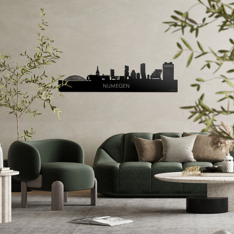 Skyline Nijmegen Zwart glanzend gerecycled kunststof cadeau decoratie relatiegeschenk van WoodWideCities