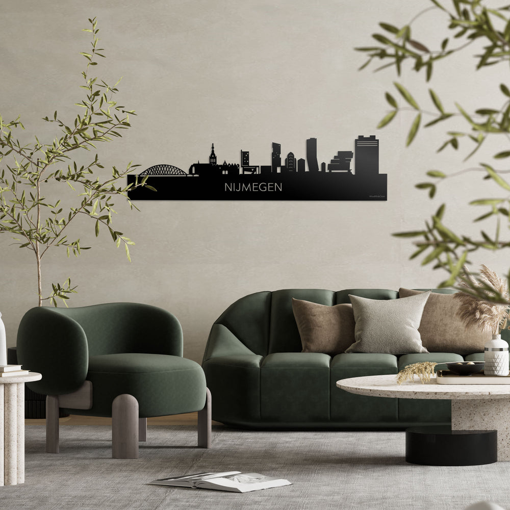 Skyline Nijmegen Zwart glanzend gerecycled kunststof cadeau decoratie relatiegeschenk van WoodWideCities